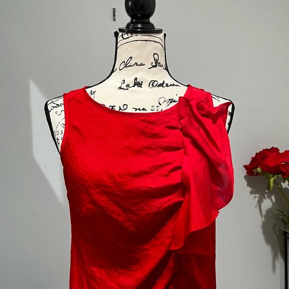 NEW Michael Kors Classic Flutter Draped Ruffle Crinkle Sleeveless Top Red 2 NWOT - Picture 8 of 16